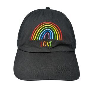 Rainbow Love Snapback Hat Black One Size Adjustable Solid Embroidered